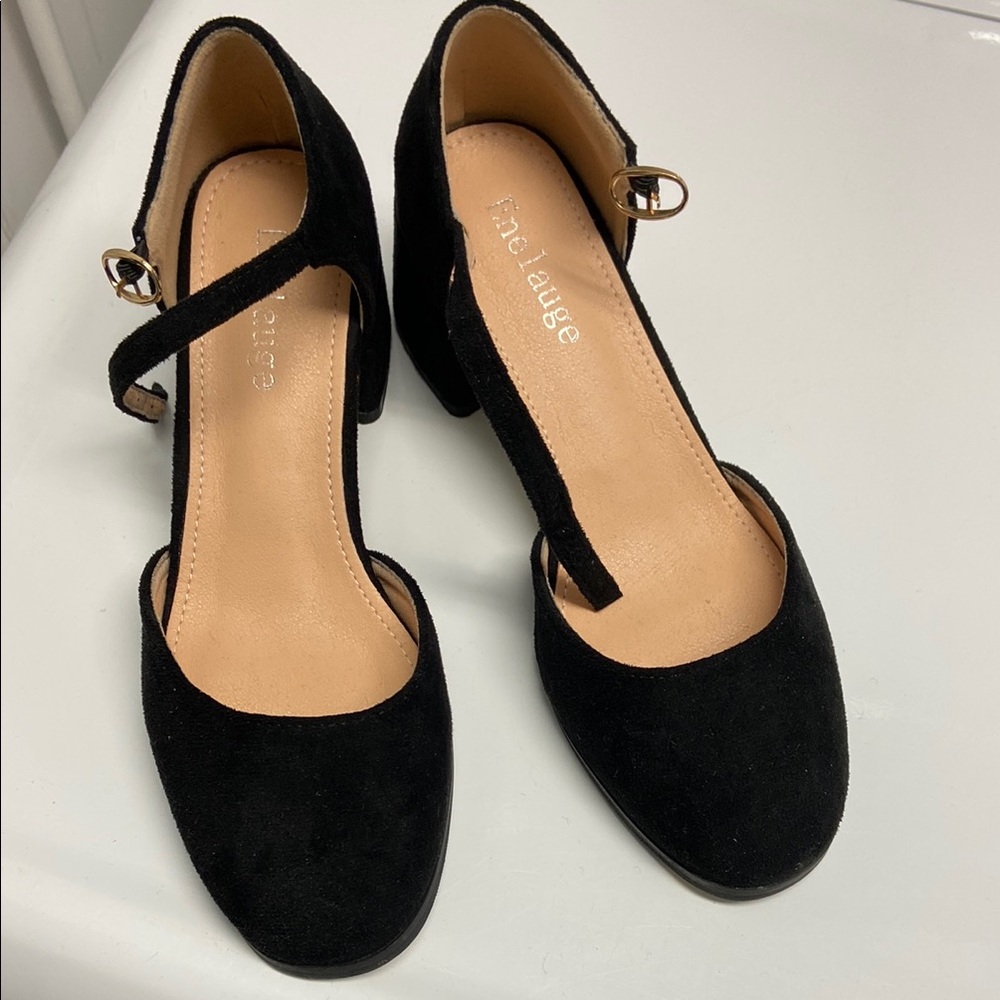 Black Mary Jane Heels suede with block heel and ankle strap